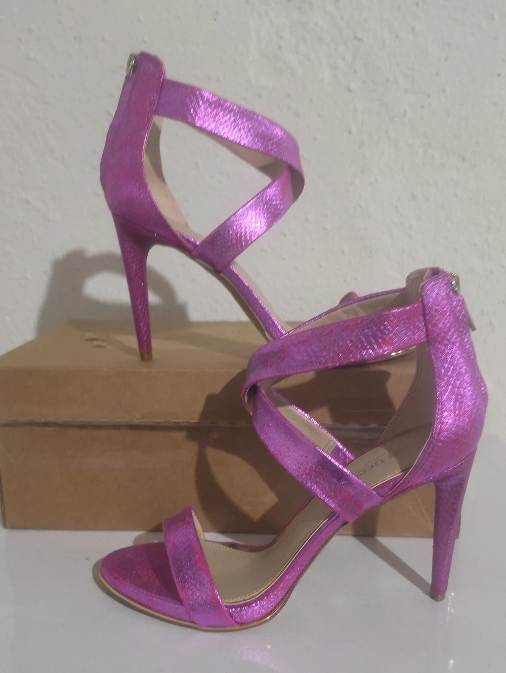 Kenneth Cole Brooke Metallic Pink Strappy High Heel Sandals